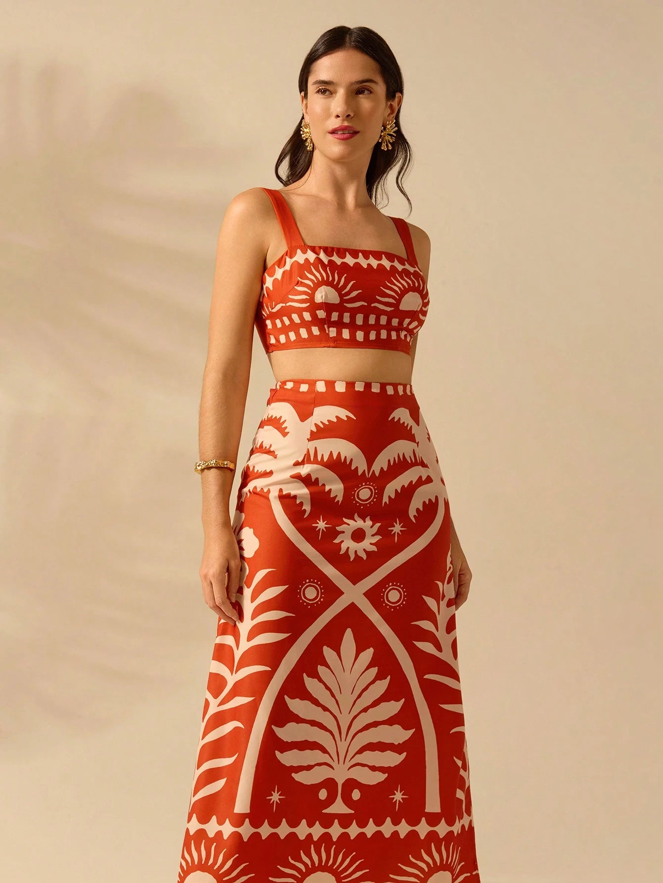 CAJUNI 2 peças Conjunto Casual Boêmio Tropical de 