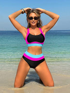 Bikinx Conjunto de Maiô Bikini Roupas Esportivas de Cor Contrastante para Mulheres, Para Férias na Praia
