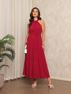 Vendedor IndicadoVestido Longo Feminina Liso Gola Alta Tres Maria Com Cinto