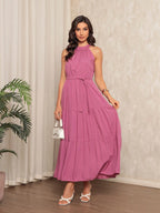 Vendedor IndicadoVestido Longo Feminina Liso Gola Alta Tres Maria Com Cinto