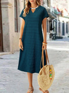 EMERY ROSE Vestido de Verão Feminino com Pescoço em V Ranhura Listras Florais com Estampa de Manga Curta