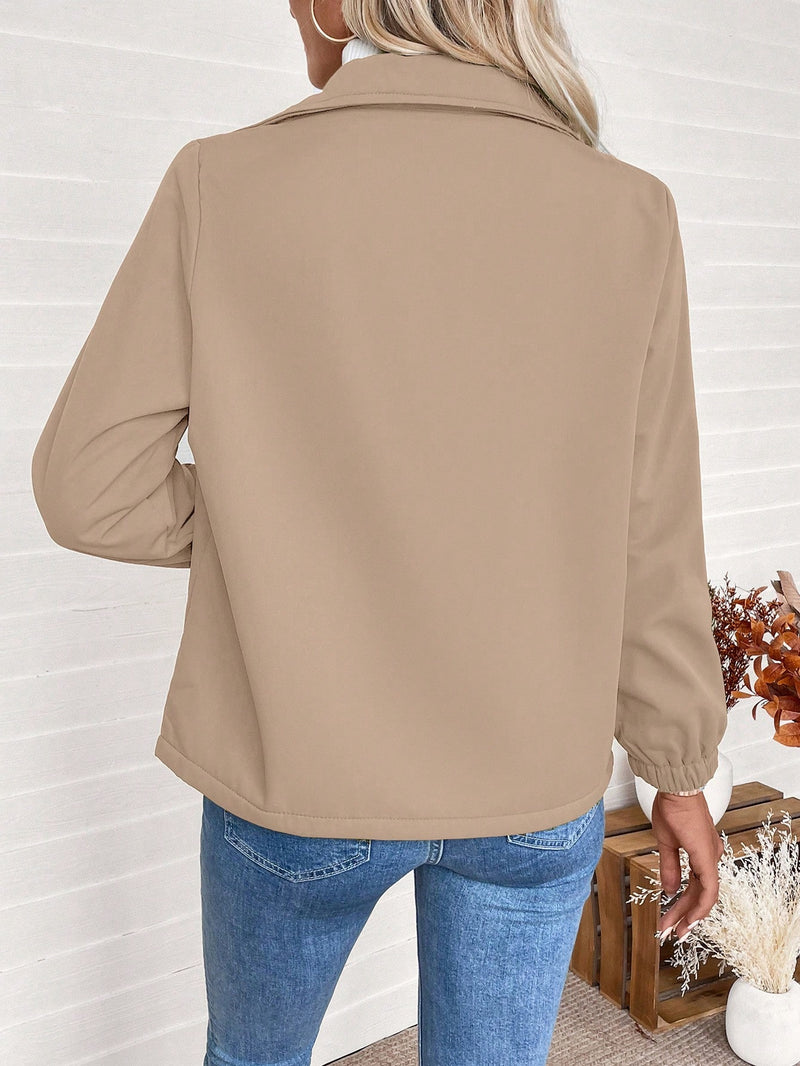 SHEIN LUNE Jaqueta Forrada de Zíper de Cor Sólida, Casual para Outono/Inverno