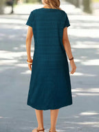 EMERY ROSE Vestido de Verão Feminino com Pescoço em V Ranhura Listras Florais com Estampa de Manga Curta