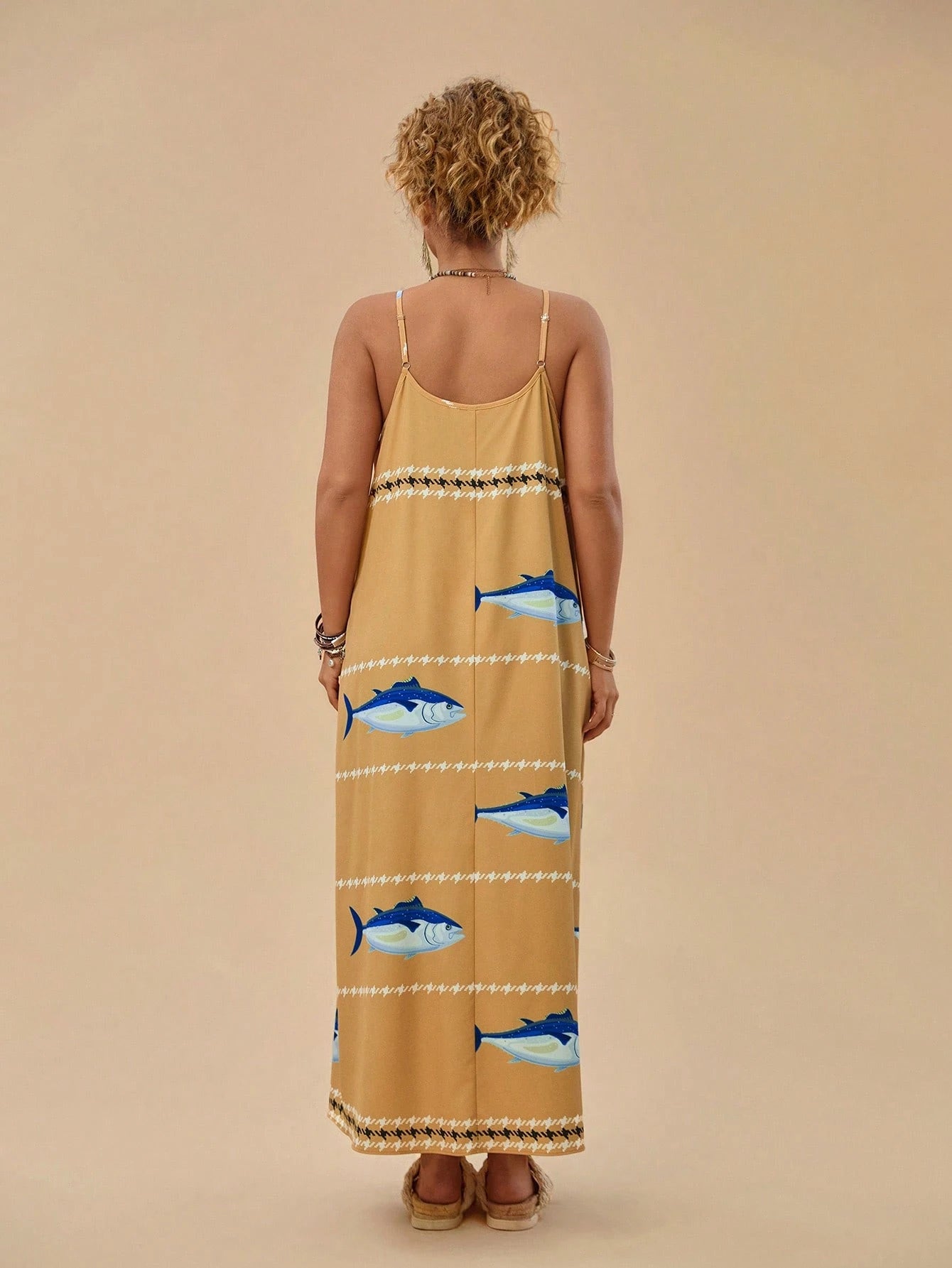 Travachic Vestido de Alça Casual de Férias com Bolso e Estampa Tropical Oceânica, para Mulheres Plus Size, para o Verão