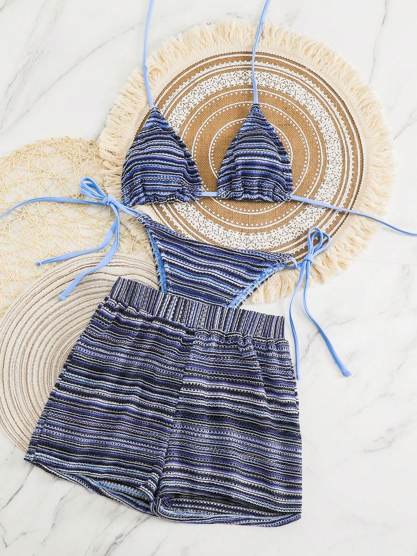 Swim Vcay 3 peças/Conjunto Capa de Crochê de Estilo Boêmio para Maiô Bikini, Saída de Praia