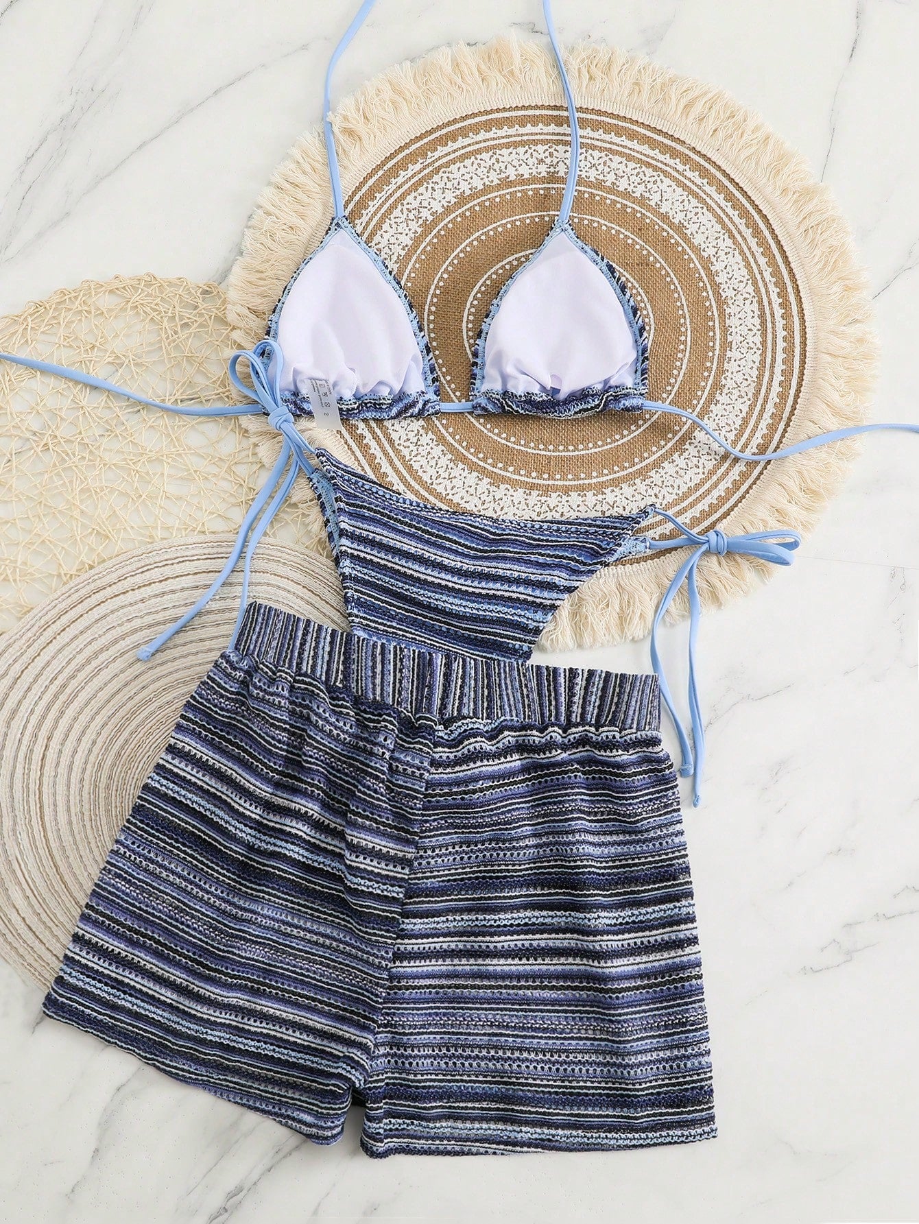 Swim Vcay 3 peças/Conjunto Capa de Crochê de Estilo Boêmio para Maiô Bikini, Saída de Praia