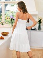 SHEIN VCAY Vestido cami listrado busto franzido bainha com babado