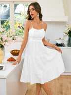 SHEIN VCAY Vestido cami listrado busto franzido bainha com babado