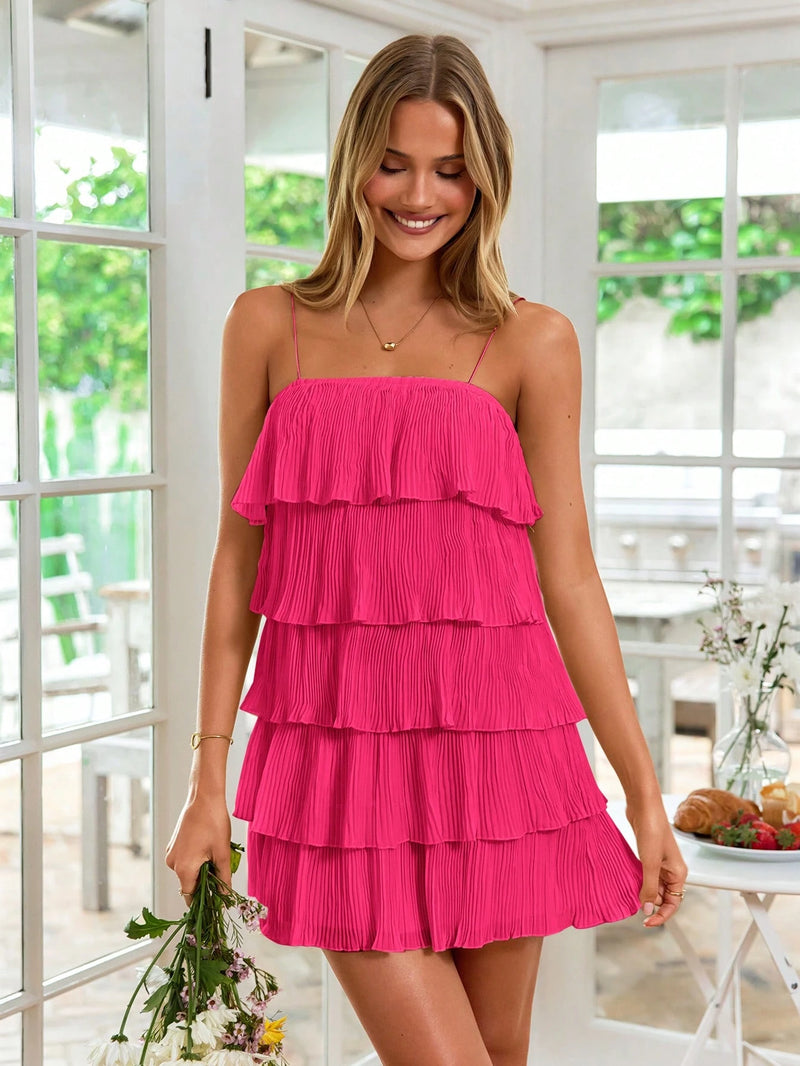 Vivid Eden Sólido Camada Bainha Vestido Cami