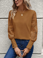 SHEIN LUNE Top Feminino Waffle Branco Com Mangas De Renda