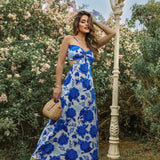 Vestido Nathy – Longo Estampado Tropical com Recorte e Alças Finas