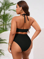 Swim Lushoire Conjunto de Maiô Bikini Minimalista de uma Cor com Alça e Amarração nas Costas, Plus Size, Verão