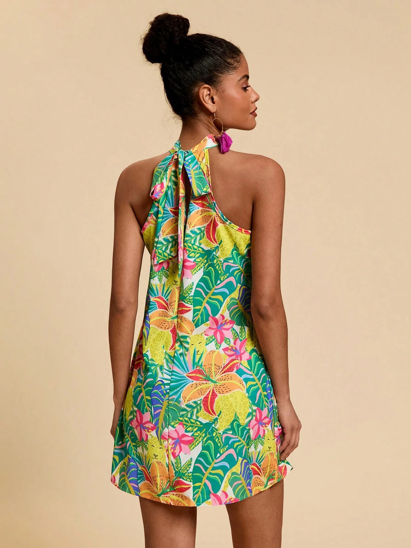 Travachic Vestido Feminino De Verão Para Praia Com Estampa Floral De Primavera, Halterneck Com Decote Aberto Nas Costas
