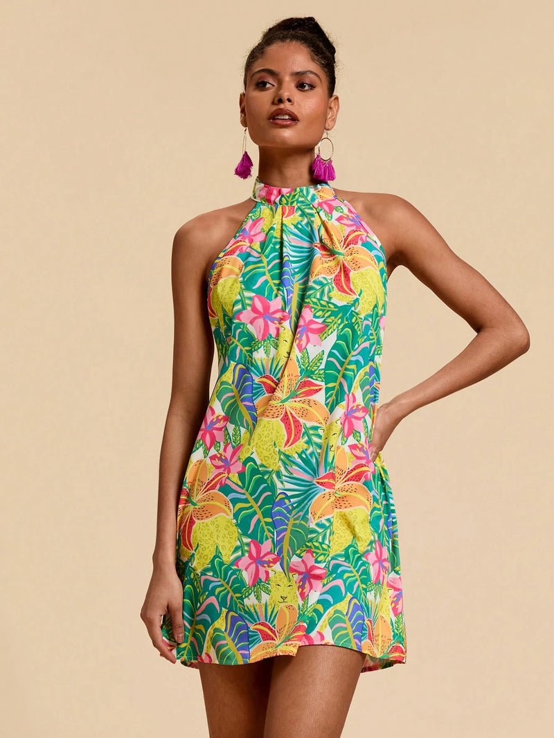 Travachic Vestido Feminino De Verão Para Praia Com Estampa Floral De Primavera, Halterneck Com Decote Aberto Nas Costas