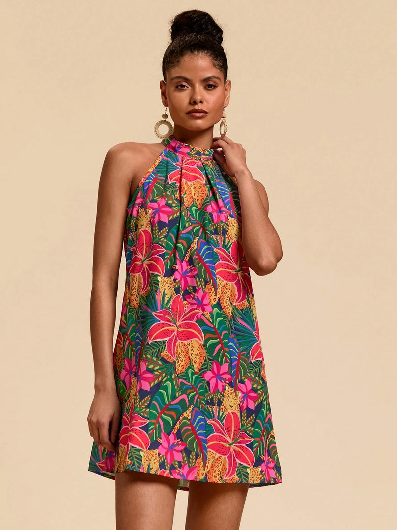 Travachic Vestido Feminino De Verão Para Praia Com Estampa Floral De Primavera, Halterneck Com Decote Aberto Nas Costas