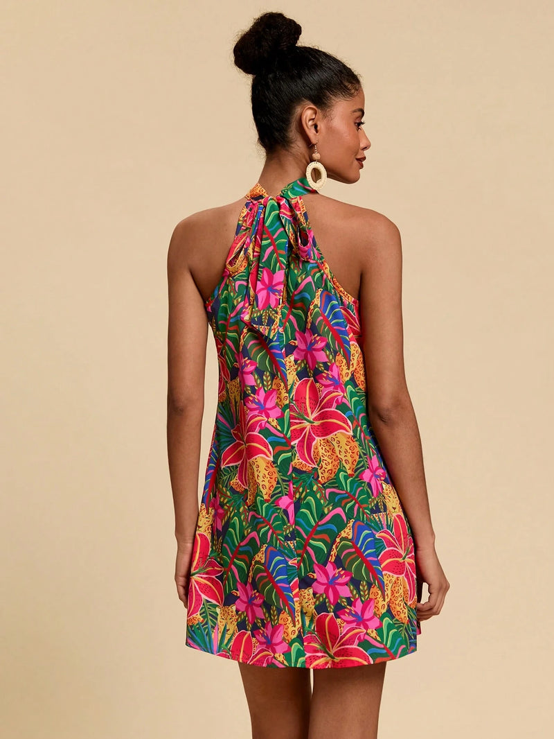 Travachic Vestido Feminino De Verão Para Praia Com Estampa Floral De Primavera, Halterneck Com Decote Aberto Nas Costas