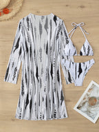 3 Peças/Conjunto Maiô Bikini Feminino com Estampa Sexy, Maiô de Verão em Alta