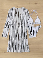 3 Peças/Conjunto Maiô Bikini Feminino com Estampa Sexy, Maiô de Verão em Alta