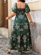 SHEIN Vestido Casual de Verão Boho Simples e Estampado para Uso Diário, Plus Size (Estampa Aleatória) Conjunto Feminino