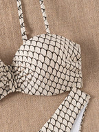 Swim Lushoire Conjunto de Maiô Bikini Texturizado de Duas Peças para Férias na Praia Feminino, Maiô Bikini Bustier para o Verão