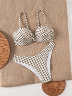 Swim Lushoire Conjunto de Maiô Bikini Texturizado de Duas Peças para Férias na Praia Feminino, Maiô Bikini Bustier para o Verão
