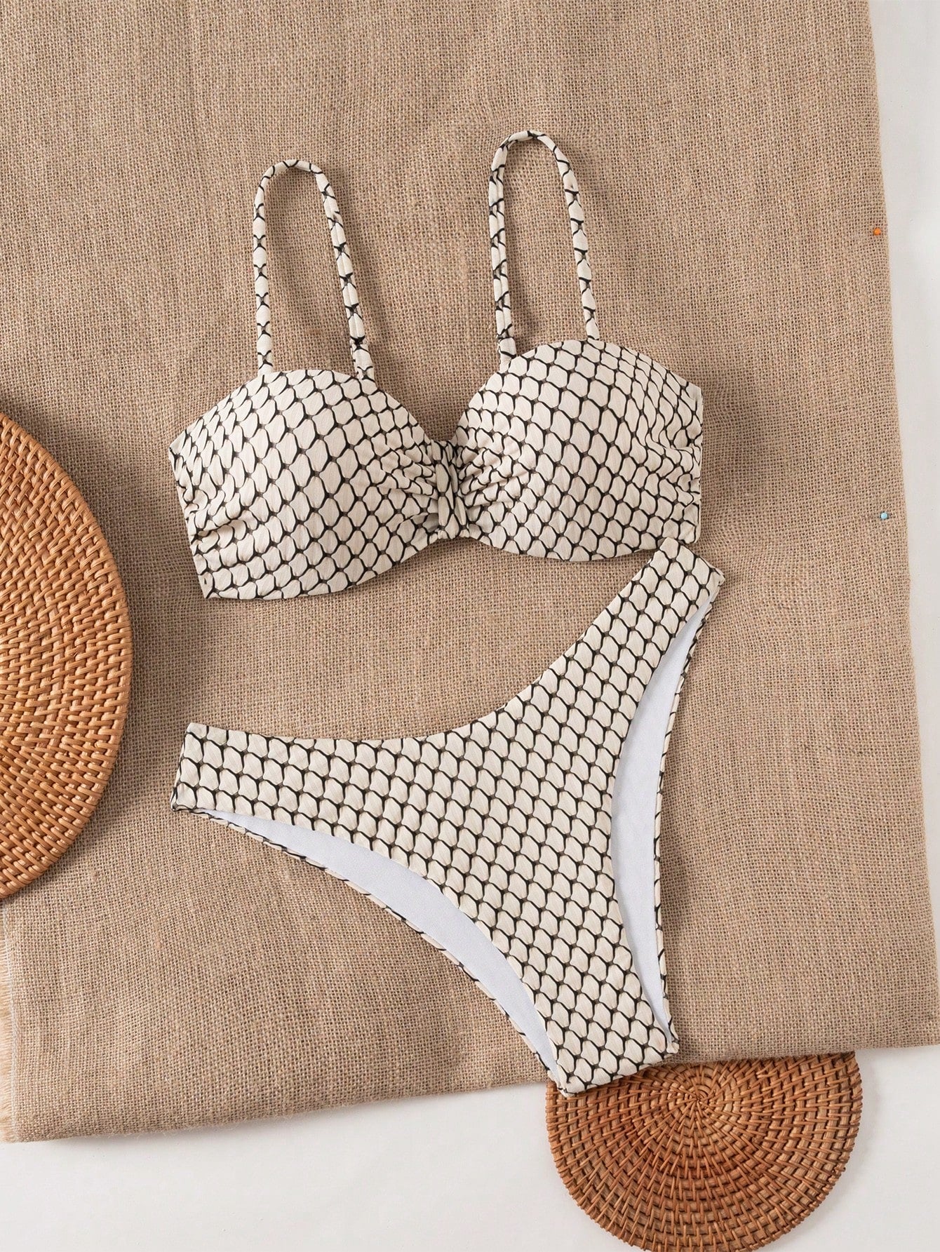 Swim Lushoire Conjunto de Maiô Bikini Texturizado de Duas Peças para Férias na Praia Feminino, Maiô Bikini Bustier para o Verão