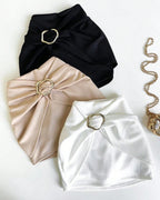 Short Saia Com Fivela Orgânica Neoprene Tendecia Short saia com Pinsa Dourada na frente Short saia franja