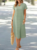 EMERY ROSE Vestido de Verão Feminino com Pescoço em V Ranhura Listras Florais com Estampa de Manga Curta