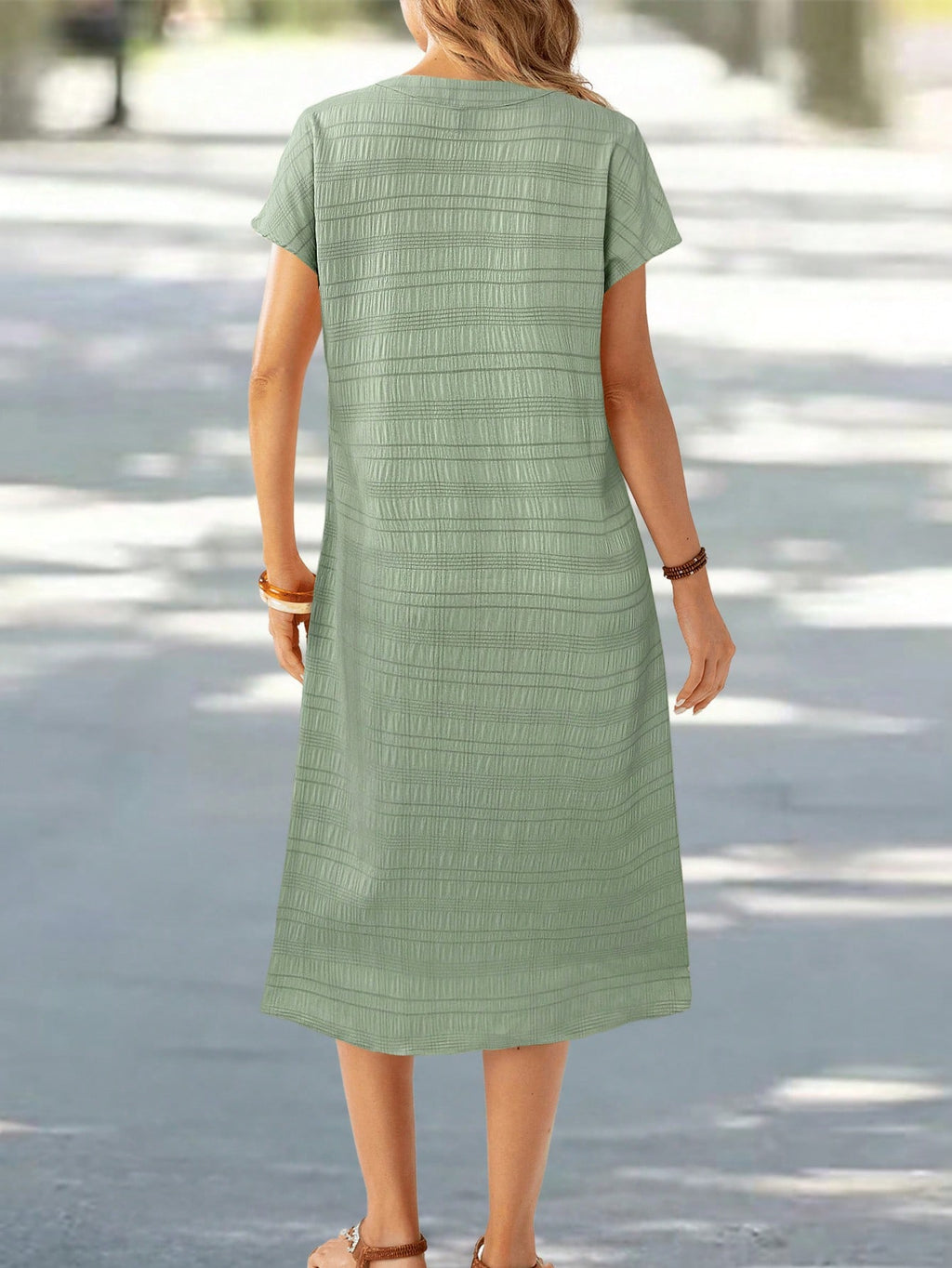 EMERY ROSE Vestido de Verão Feminino com Pescoço em V Ranhura Listras Florais com Estampa de Manga Curta