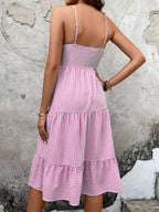 SHEIN VCAY Vestido cami listrado busto franzido bainha com babado