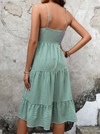 SHEIN VCAY Vestido cami listrado busto franzido bainha com babado