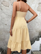 SHEIN VCAY Vestido cami listrado busto franzido bainha com babado