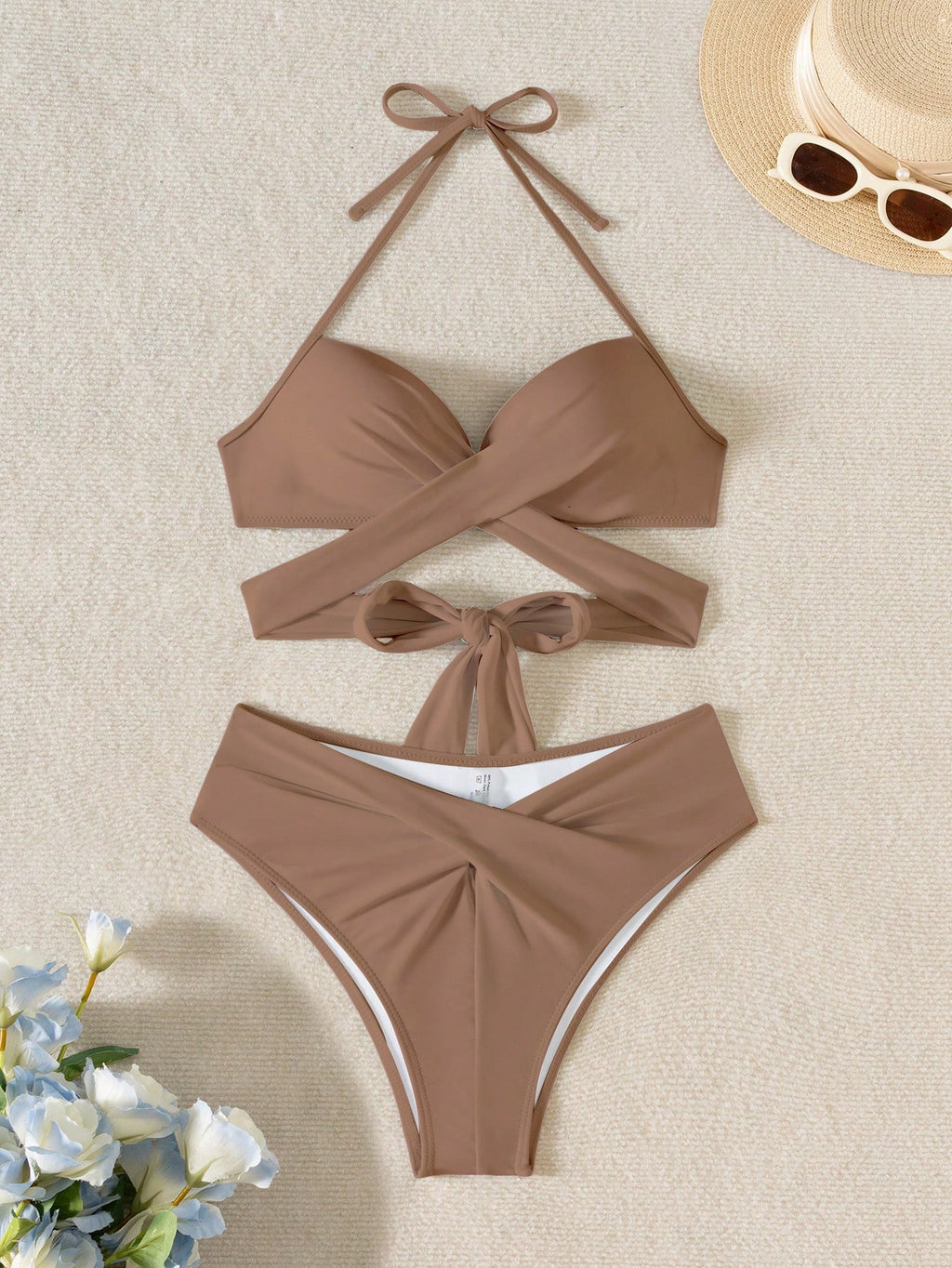 Swim Mod Conjunto de Maiô Bikini sem fio feminino em cores sólidas e simples para verão na praia