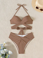 Swim Mod Conjunto de Maiô Bikini sem fio feminino em cores sólidas e simples para verão na praia
