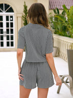 Swim Vcay 2 Peças/Conjunto Cobertura Listrada de Verão para Mulheres, Roupa De Praia de Manga Curta e Shorts, Conjunto Casual de Praia para Férias