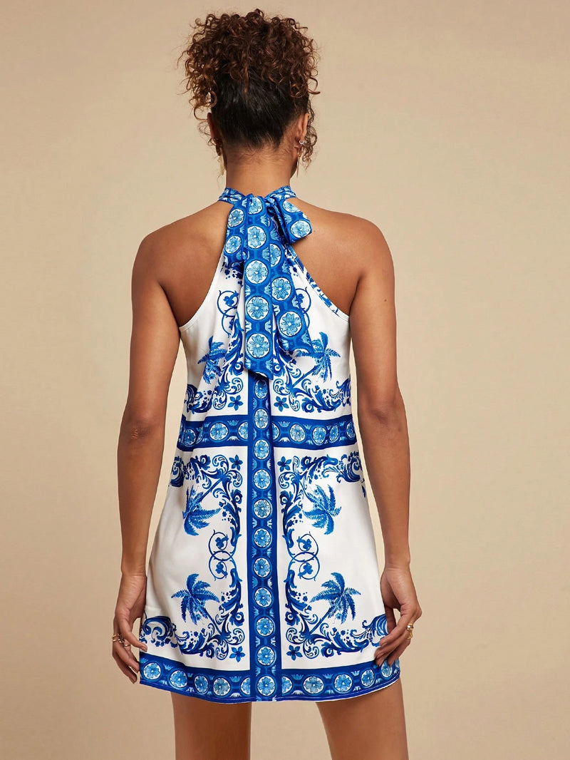 Travachic Vestido Feminino De Verão Para Praia Com Estampa Floral De Primavera, Halterneck Com Decote Aberto Nas Costas