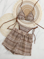 Swim Vcay 3 peças/Conjunto Capa de Crochê de Estilo Boêmio para Maiô Bikini, Saída de Praia