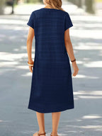 EMERY ROSE Vestido de Verão Feminino com Pescoço em V Ranhura Listras Florais com Estampa de Manga Curta