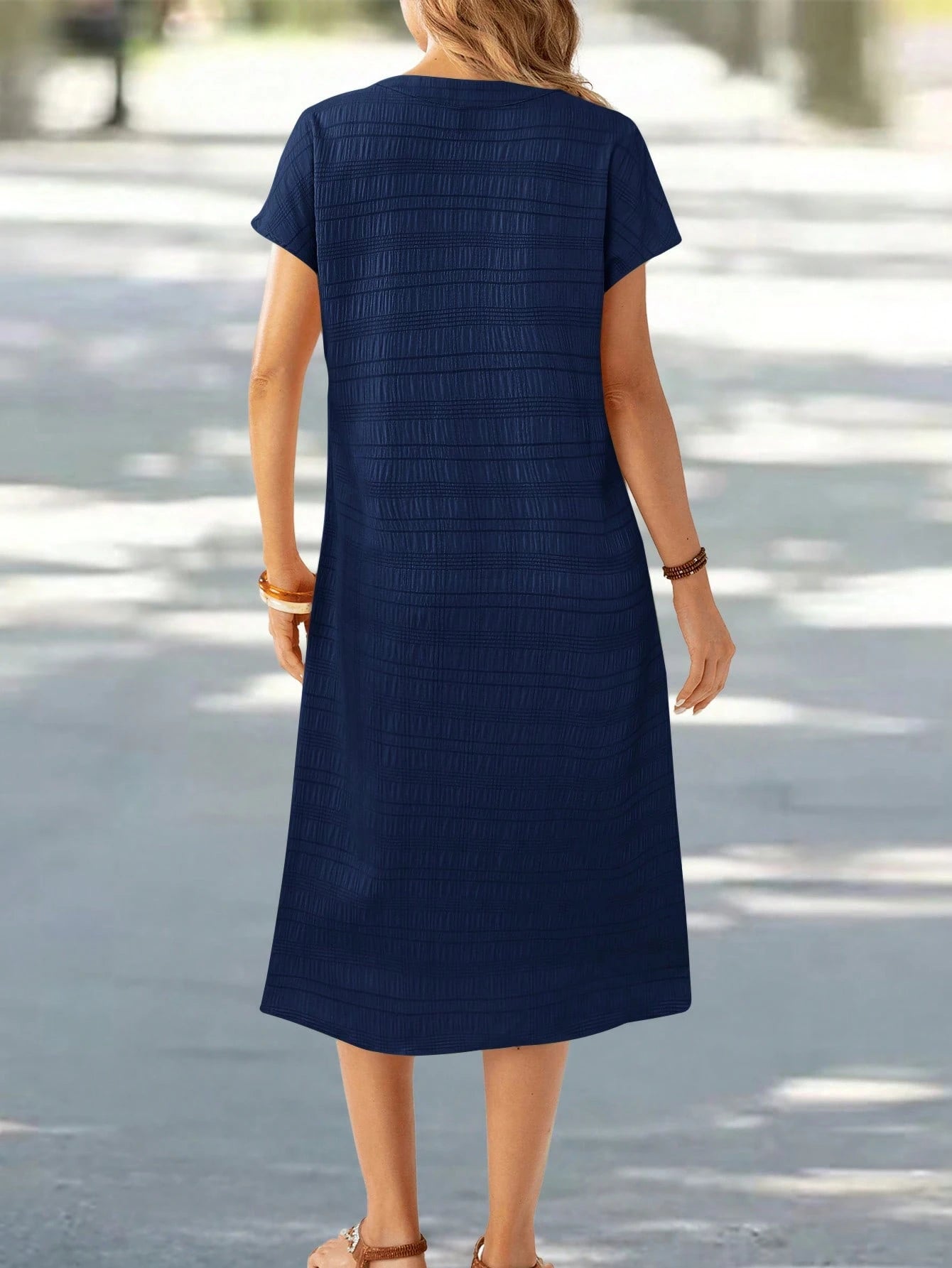 EMERY ROSE Vestido de Verão Feminino com Pescoço em V Ranhura Listras Florais com Estampa de Manga Curta