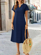 EMERY ROSE Vestido de Verão Feminino com Pescoço em V Ranhura Listras Florais com Estampa de Manga Curta