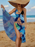 SHEIN Swim Vestidos de Praia para Mulheres, Cobertura de Praia com Estampa de Plantas Tropicais para Verão