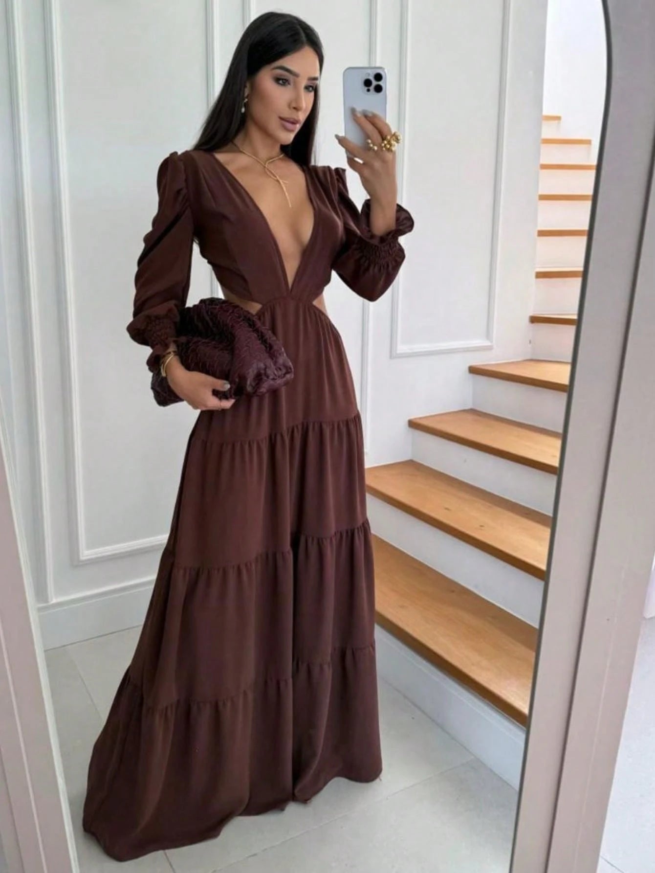 Vestido Longo Elegante Manga Princesa Boho Chic Costa Nua Duna Forrado Amarração Casamento