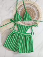 Swim Vcay 3 peças/Conjunto Capa de Crochê de Estilo Boêmio para Maiô Bikini, Saída de Praia