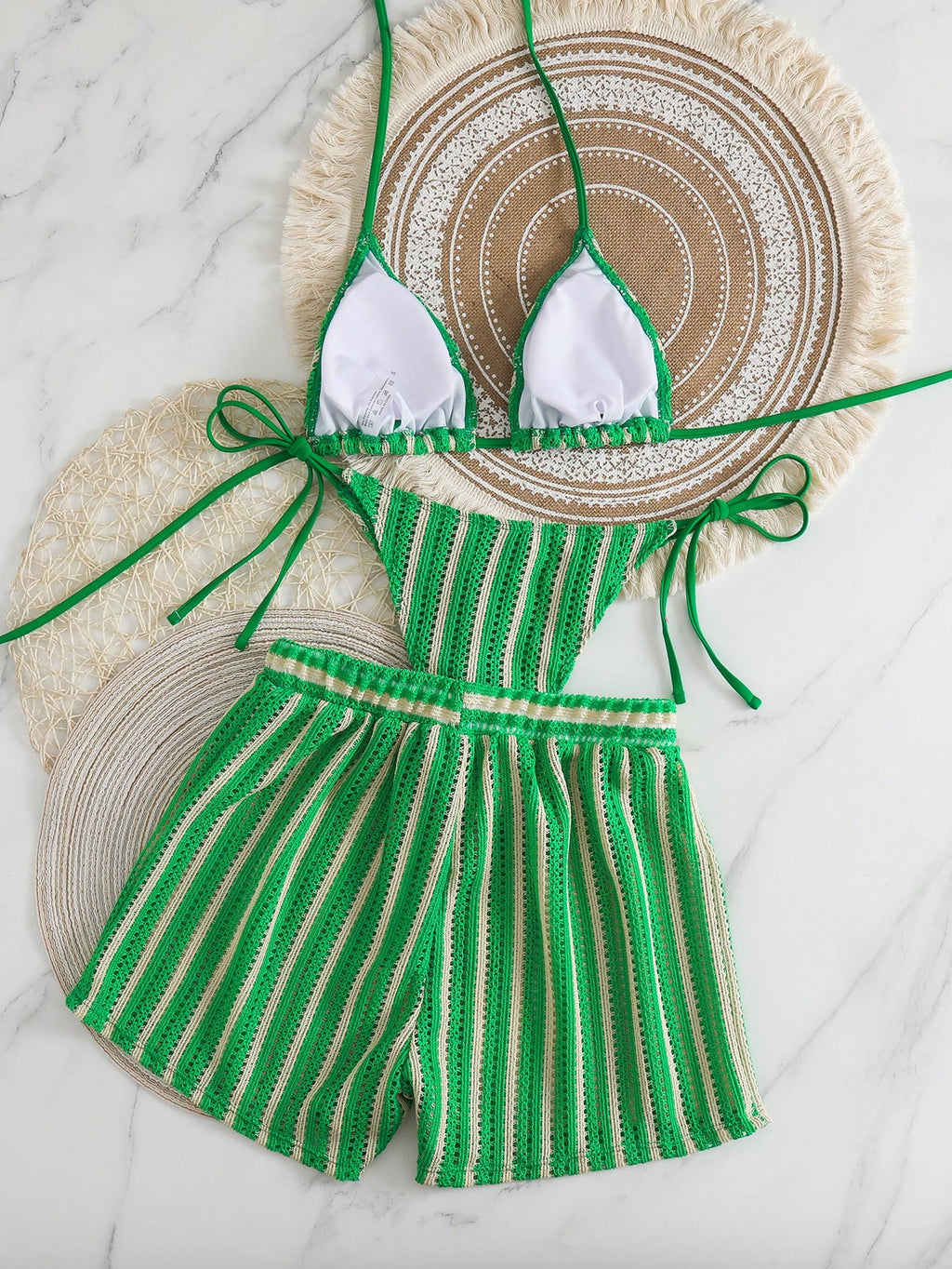 Swim Vcay 3 peças/Conjunto Capa de Crochê de Estilo Boêmio para Maiô Bikini, Saída de Praia