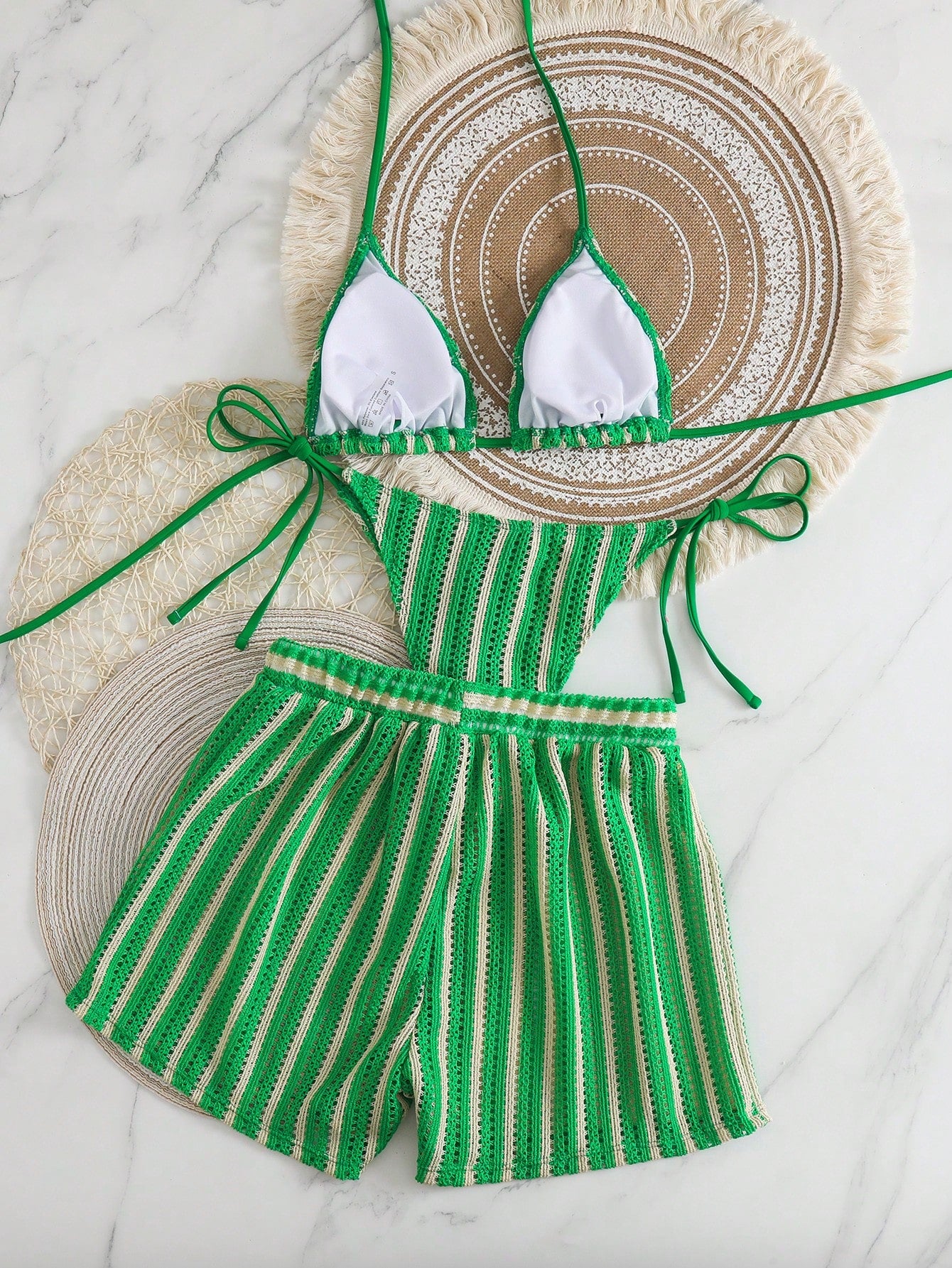 Swim Vcay 3 peças/Conjunto Capa de Crochê de Estilo Boêmio para Maiô Bikini, Saída de Praia