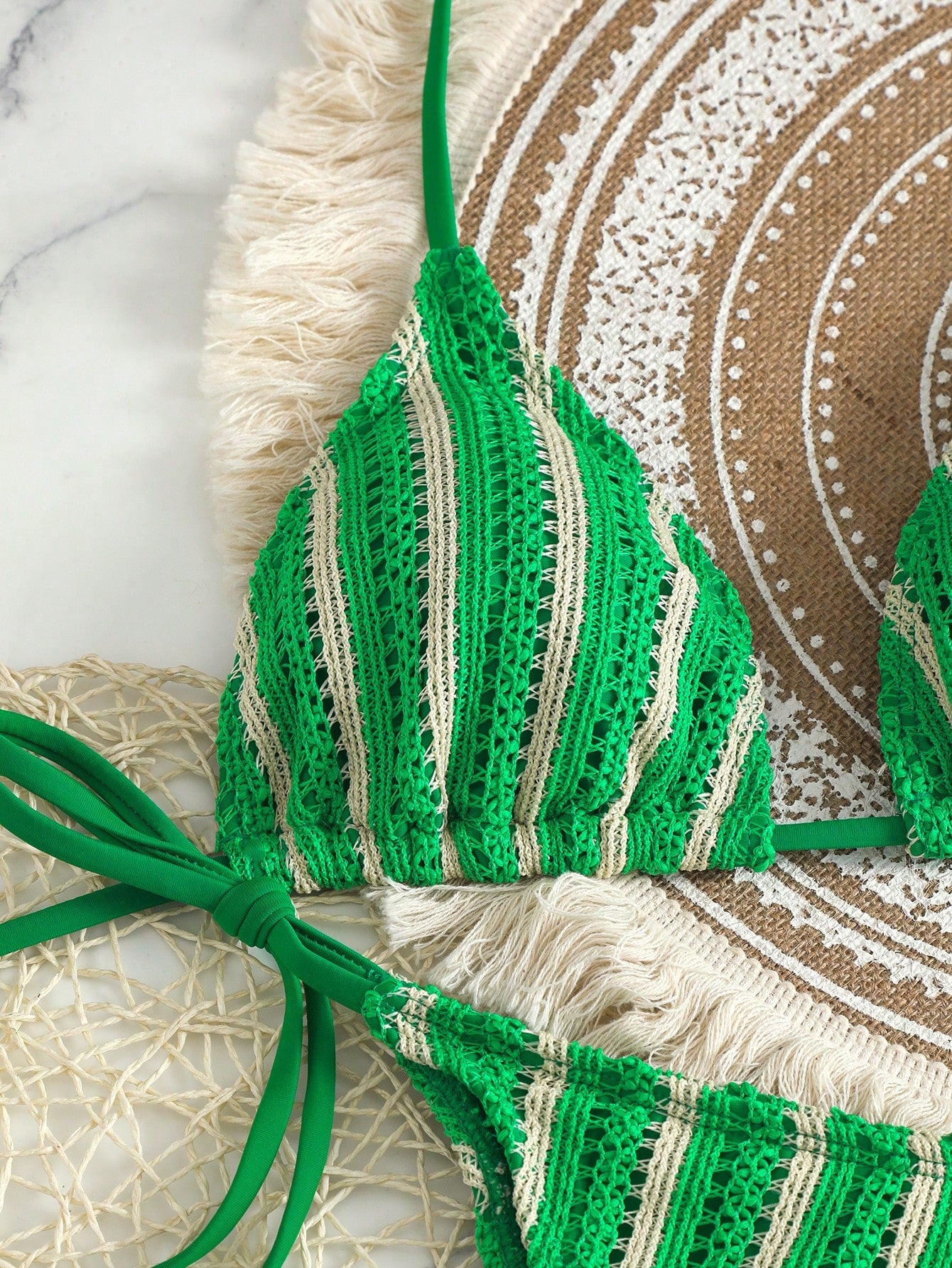 Swim Vcay 3 peças/Conjunto Capa de Crochê de Estilo Boêmio para Maiô Bikini, Saída de Praia