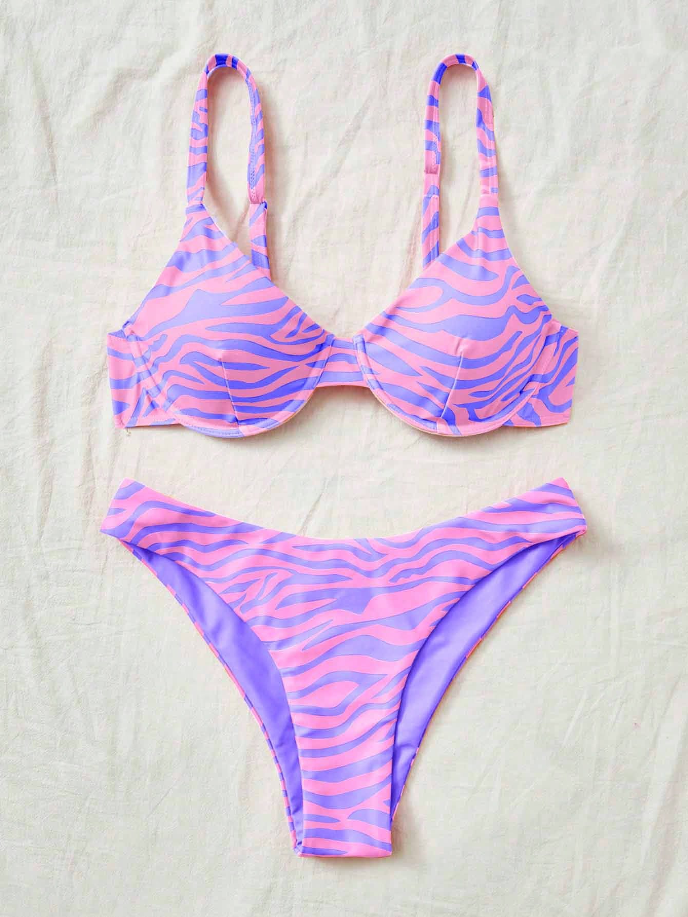 Swim Vcay Maiô Bikini Listrado de Zebra Verde Menta, Roupa de Banho Sexy para Verão