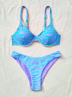 Swim Vcay Maiô Bikini Listrado de Zebra Verde Menta, Roupa de Banho Sexy para Verão