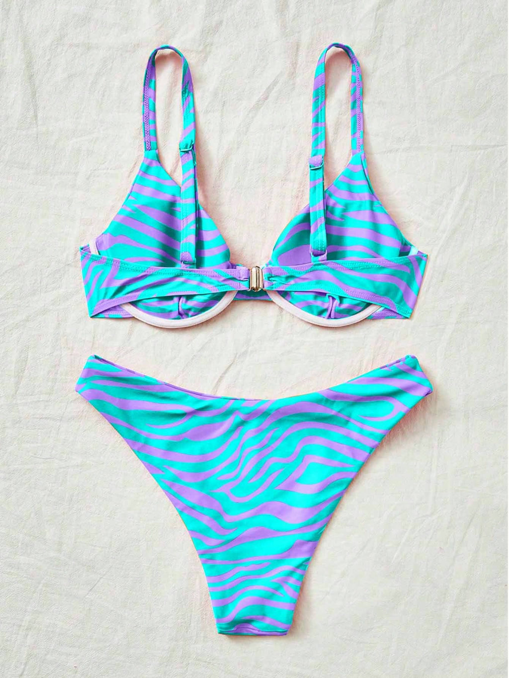 Swim Vcay Maiô Bikini Listrado de Zebra Verde Menta, Roupa de Banho Sexy para Verão