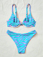 Swim Vcay Maiô Bikini Listrado de Zebra Verde Menta, Roupa de Banho Sexy para Verão